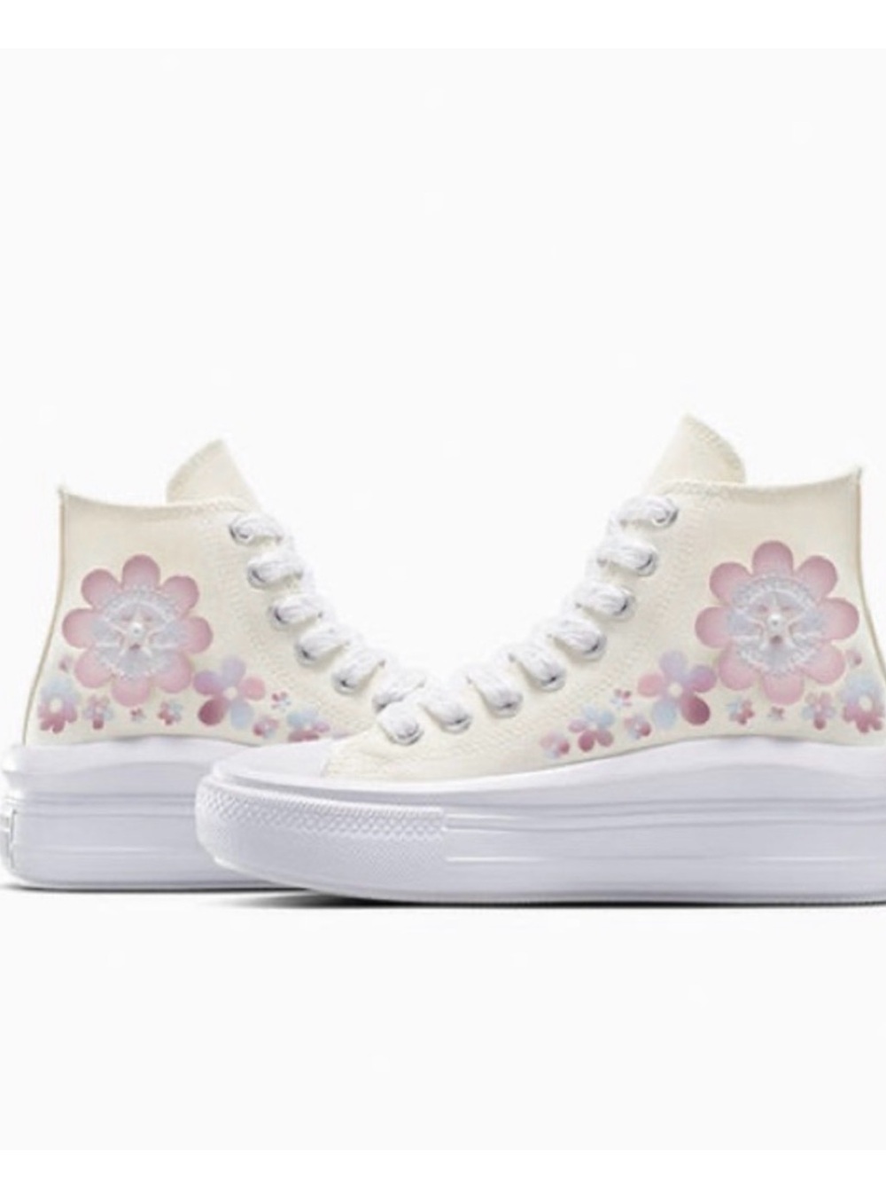Converse High-Top Floral Canvas Sneakers in Cream and Pink. Size 9. No box - Picture 2 of 7